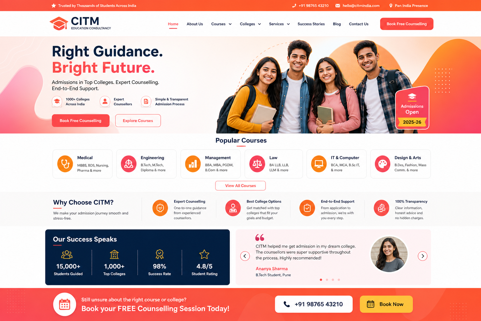 Bright Career coral and pink website design preview